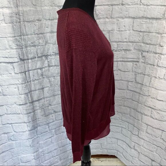 Joseph A crewneck Longsleeve shimmer top w/sheer lining flare back L - Picture 5 of 9